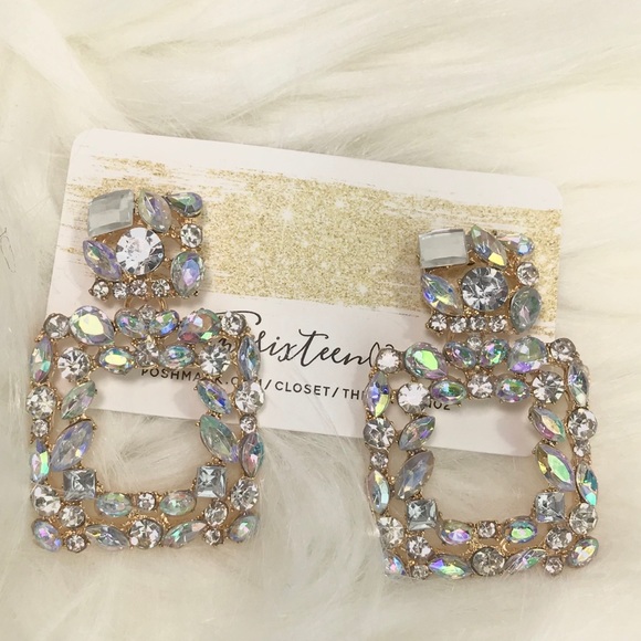 Geometric Rhinestone Crystal Statement Earrings - Picture 3 of 7